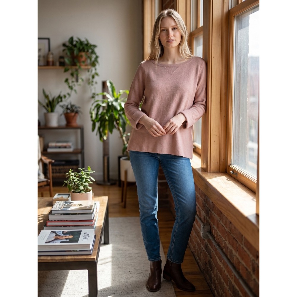 Banana Republic Pink Knit Boat Neck Sweater Split Back Relaxed Pullover Womens M